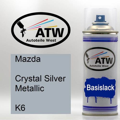 Mazda, Crystal Silver Metallic, K6: 400ml Sprühdose, von ATW Autoteile West.